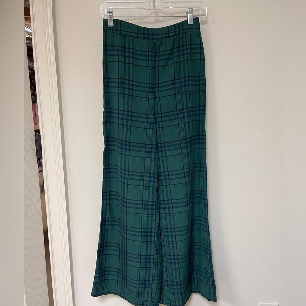 Forever 21 Teal Checkered Wide-Leg Pants